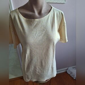 Aileen. Women's Short Sleeve Striped Crewneck Tee - Yellow/White